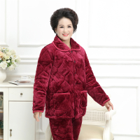 中老年夹棉睡衣女士冬季加厚珊瑚绒家居服套装中年妈妈加大码棉袄