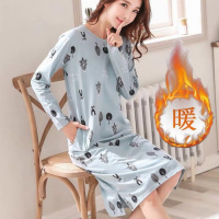 [70-200斤 加绒/不加绒]大码睡衣女秋冬长袖加绒宽松睡裙家居服