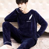 睡衣男秋冬加厚法兰绒长袖珊瑚绒套装家居服大码男士休闲加绒睡衣