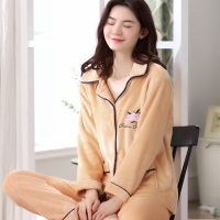秋冬珊瑚绒睡衣女套装长袖女士冬天开衫加厚保暖大码法兰绒家居服