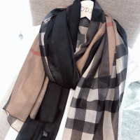 韩国东大春秋围巾女冬季韩版百搭复古格子拼色纱巾披肩围脖薄款