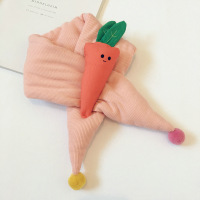 韩国东大可爱夹棉卡通胡萝卜儿童围巾男女宝宝交叉围脖秋冬保暖