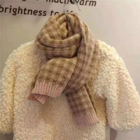 韩版秋冬儿童毛线围巾百搭格子男女童宝宝柔软针织小孩围脖套保暖