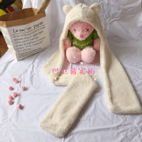 巴卫~日系可爱小熊耳朵保暖围巾帽子情侣款连帽围脖保暖女秋冬款