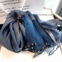 星空的璀璨/真丝桑蚕丝羊毛围巾薄款韩版 秋新带珠子丝巾