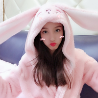 冬季可爱超大帽子珊瑚绒浴袍宽松毛绒绒带帽睡袍女大码厚