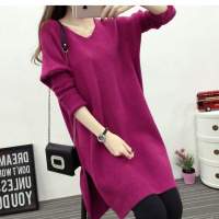 240斤加大码女装胖mm毛衣前后v领秋冬韩版宽松显瘦中长针织打底衫