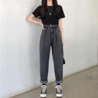 加绒/不加绒冬季牛仔裤女宽松韩版学生高腰加厚阔腿大码女装200斤