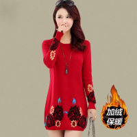 春秋冬新款韩版大码宽松胖MM200斤加绒加厚打底裙中长款连衣裙潮