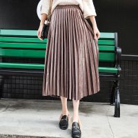 金丝绒胖mm半身裙秋冬高腰女中长款丝绒大摆a字百褶大码长裙女裙