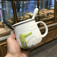 [新年特卖]韩版可爱卡通恐龙鳄鱼马克杯女生儿童浮陶瓷带盖勺早餐牛奶杯子吉祥鹤