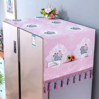 【品牌优选】冰箱防尘罩防尘布盖布保护罩微波炉洗衣机双开单开冰箱罩盖巾车之惠(C 花好月圆紫 双开门冰箱巾70*170cm