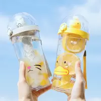 [品牌优选]小鸭搅拌杯可爱萌网红简约清新森系水杯女学生便携ins吸管杯子吉祥鹤