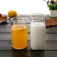 [品牌优选]耐热方形玻璃杯家用高硼硅直筒量杯刻度水杯大容量早餐果汁牛奶杯吉祥鹤 直筒杯+方形杯