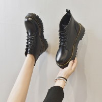 2019新款秋冬韩版短筒马丁靴女英伦风平底系带圆头百搭棉鞋女靴子 莎丞