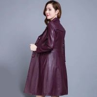 皮风衣女中长款2019秋季韩版修身收腰大码女装皮衣女士pu皮外套女 莎丞