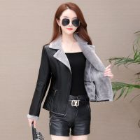 皮毛一体外套女短款2019秋冬新款韩版修身显瘦加厚加绒PU皮衣女潮 莎丞