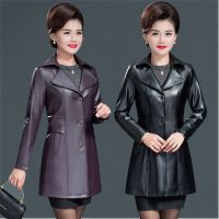 皮衣女外套2019秋冬新款修身加棉皮夹克中长款中年妈妈装PU皮风衣 莎丞