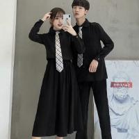 秋冬女宽松黑衬衫学生套装英伦学院风韩版校服班服初高中生JK制服 莎丞