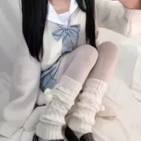 日系软妹堆堆袜秋冬保暖中筒袜球球毛球袜套可爱毛线针织jk学生袜 莎丞