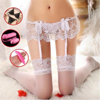 性感蕾丝花边吊带情趣丝袜超薄开档透明极度诱惑高筒连裤袜长筒女 莎丞