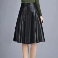 皮裙半身裙女a字大码过膝盖中长款高腰百褶裙秋冬新款ins超火裙子 莎丞