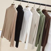 莫代尔木耳边半高领打底衫t恤女韩版秋长袖修身显瘦百搭纯色上衣 莎丞