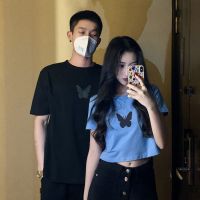 夏季新款韩版反光蝴蝶印花短袖t恤女ins超火打底衫常规款上衣潮 莎丞