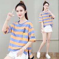 条纹短袖T恤女年夏季新款ins韩版宽松女装大码百搭上衣 莎丞