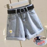 高腰刺绣雏菊牛仔短裤女2020新款学生宽松翻边热裤百搭显瘦阔腿裤 莎丞