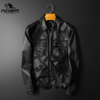 传奇保罗(CHUANQIBAOLUO)2021气质百搭时尚大码秋冬新款男士翻领机车皮外套修身潮男皮衣潮