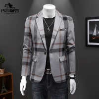 传奇保罗(CHUANQIBAOLUO)秋冬季小西装男士韩版潮流修身青年帅气商务休闲格子西服外套 单