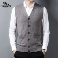 传奇保罗(CHUANQIBAOLUO)中年男式2021新款无袖背心v领商务马甲毛衣休闲针织开衫