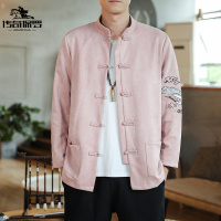 传奇保罗（CHUANQIBAOLUO）中国风男夹克外套潮复古中式唐装刺绣汉服中山装上衣盘扣宽松大码