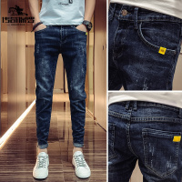 传奇保罗（CHUANQIBAOLUO）2021年新款斜插口袋牛仔裤男休闲简约百搭青年修身小脚潮流长裤子