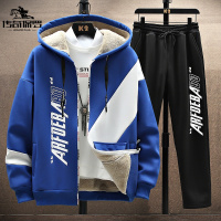 传奇保罗(CHUANQIBAOLUO)冬季仿羊羔毛加绒加厚外套男生运动套装青少年高初中学生时尚保暖卫衣