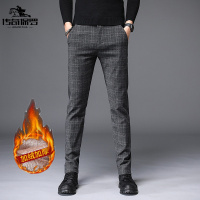 传奇保罗(CHUANQIBAOLUO)秋冬韩版男士修身小脚格子西装长裤型男时尚商务休闲加绒加厚西裤