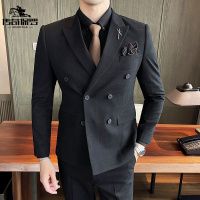 传奇保罗(CHUANQIBAOLUO)西装两件套男士结婚新郎伴郎服商务正装职业韩版修身双排扣潮流西服