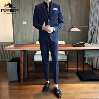 传奇保罗(CHUANQIBAOLUO)西装男套装格子新郎结婚礼服三件套韩版修身商务休闲职业正装西服