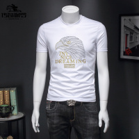 传奇保罗(CHUANQIBAOLUO)22夏季新款欧美简约潮流时尚重工刺绣丝光棉修身短袖T恤男