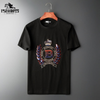 传奇保罗(CHUANQIBAOLUO)2022夏季新款丝光棉男士短袖T恤重工艺亮片刺绣圆领修身潮流