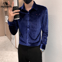 传奇保罗(CHUANQIBAOLUO)早春新款长袖衬衫潮男满天星亮片衬衣上衣ins设计感帅气男士衬衣