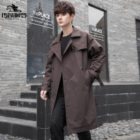传奇保罗(CHUANQIBAOLUO)中长款风衣男简约轻熟风宽松休闲外套春秋季新款纯色百搭帅气大衣
