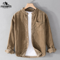 传奇保罗(CHUANQIBAOLUO)2022春秋季新款灯芯绒男装长袖衬衫休闲立领复古潮男日系棉质衬衫