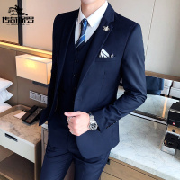 传奇保罗(CHUANQIBAOLUO)四季休闲西装套装男韩版修身正装上班商务小西服三件套英伦风礼服