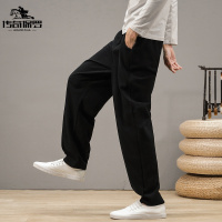 传奇保罗(CHUANQIBAOLUO)春夏中国风亚麻男士休闲裤复古直筒透气垂感棉麻大码宽松哈伦裤子