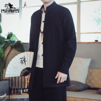传奇保罗(CHUANQIBAOLUO)春夏中国风新款中长款衬衣复古中式开山风衣中青年男唐装-黑