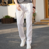 传奇保罗(CHUANQIBAOLUO)春夏季亚麻裤子中国风男士休闲复古宽松舒适柔软直筒棉麻长裤松紧裤