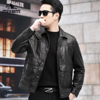 传奇保罗(CHUANQIBAOLUO)2022新款真皮皮衣男牛皮油蜡皮夹克商务休闲青年复古皱纹翻领外套