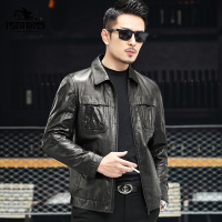 传奇保罗(CHUANQIBAOLUO)真皮皮衣男山羊皮短款翻领商务休闲2022新款男士皮夹克外套春秋